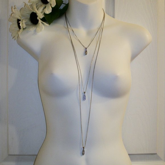 Jewelry - Triple Chain w/ Triple 4 Crystal Pendants Necklace